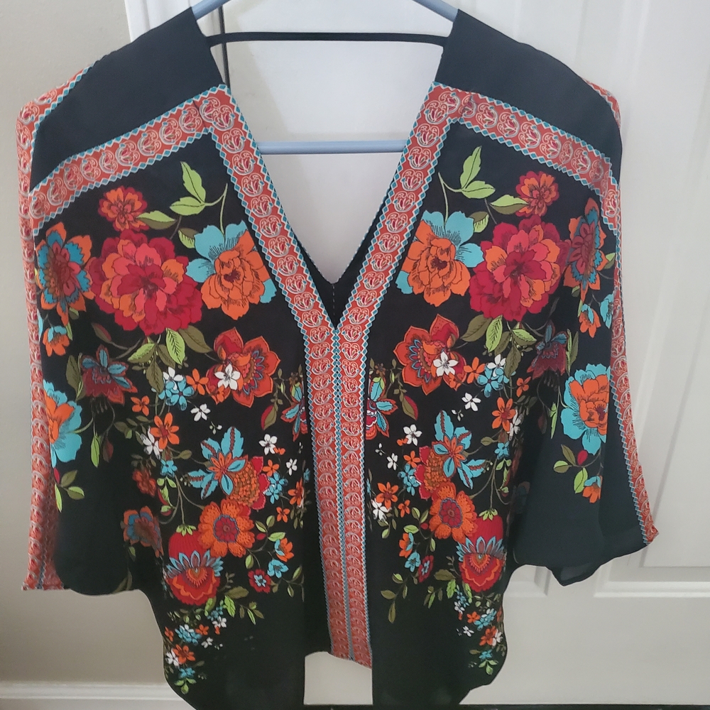 Rose & Olive Black Floral Embroidered Blouse